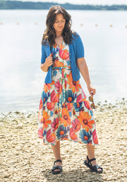 Ella Bold Painted Floral Print Tiered Hem Midi Dress