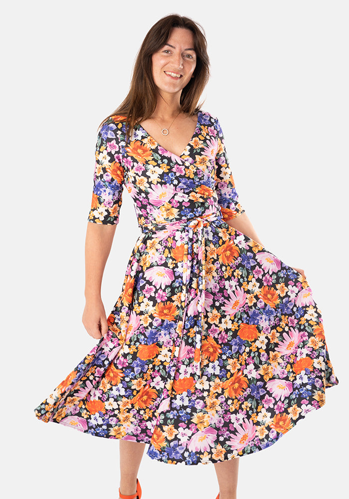 Avianna Hand Painted Floral Print Swing Dress