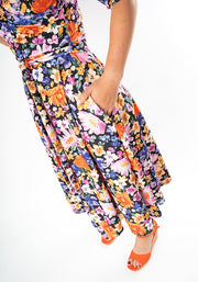 Avianna Hand Painted Floral Print Swing Dress