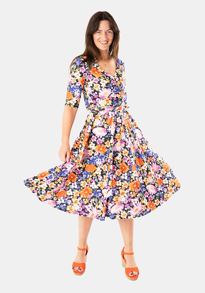 Avianna Hand Painted Floral Print Swing Dress