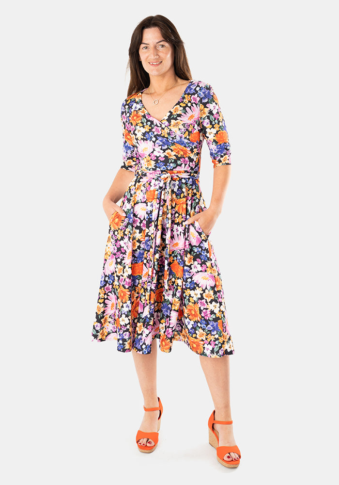 Avianna Hand Painted Floral Print Swing Dress