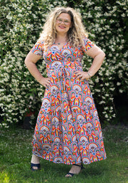 Bebe Handpainted Deco Print Tiered Hem Midaxi Dress