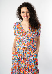 Bebe Handpainted Deco Print Tiered Hem Midaxi Dress