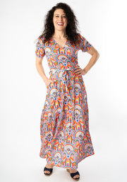 Bebe Handpainted Deco Print Tiered Hem Midaxi Dress