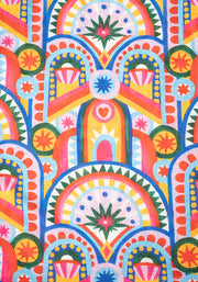 Bebe Handpainted Deco Print Tiered Hem Midaxi Dress
