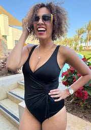 Popsy Black Side Rouched Swimsuit