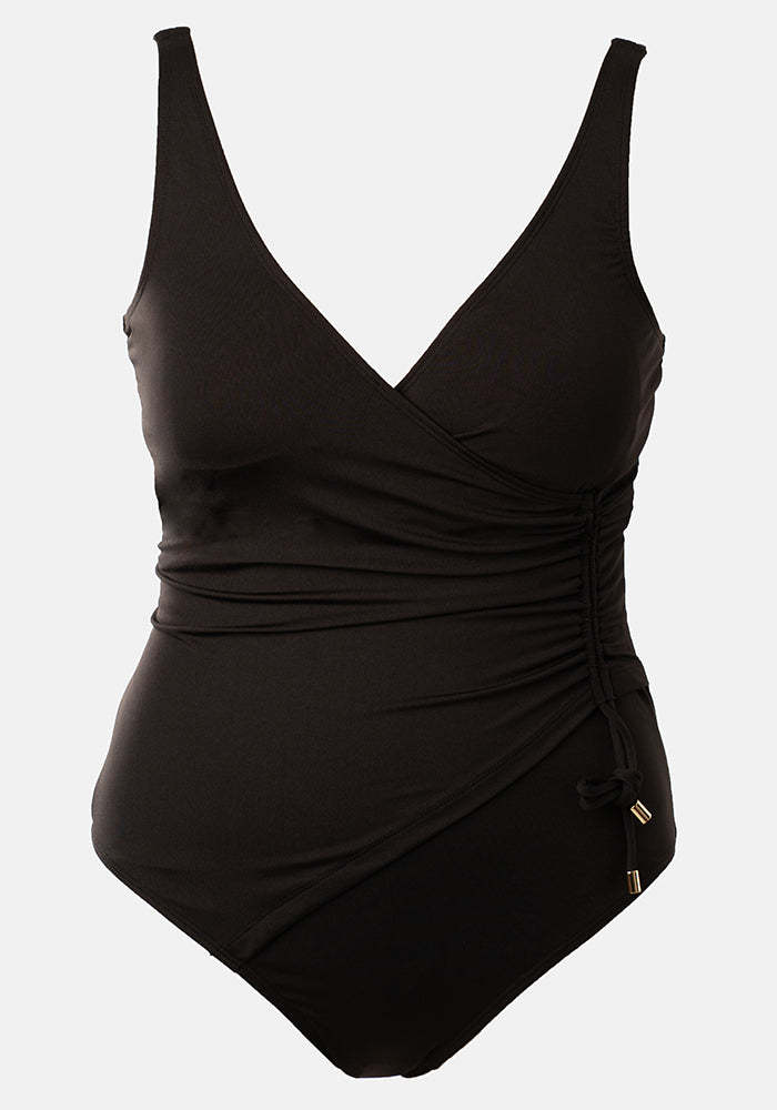 Popsy Black Side Rouched Swimsuit