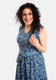 Channing Blue Fossil Print Cotton Midi Dress