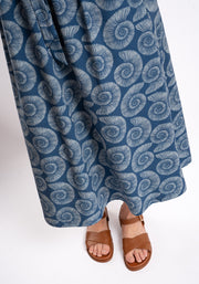 Channing Blue Fossil Print Cotton Midi Dress