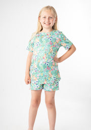 Young girl wearing a floral pyjama set