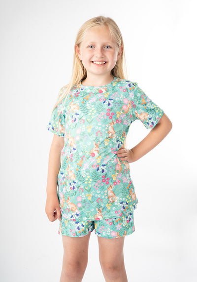 Young girl wearing a floral pyjama set 