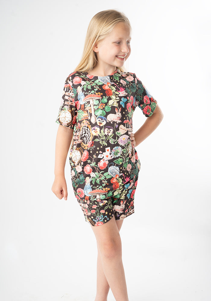 Young girl wearing a floral pyjamas 
