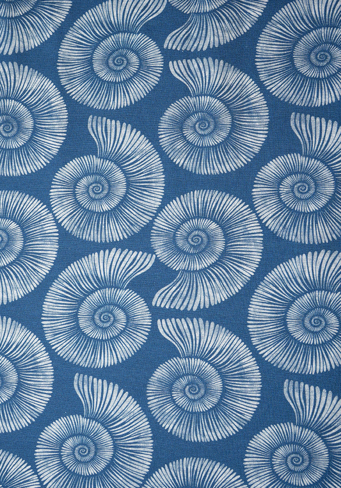 Channing Blue Fossil Print Cotton Midi Dress