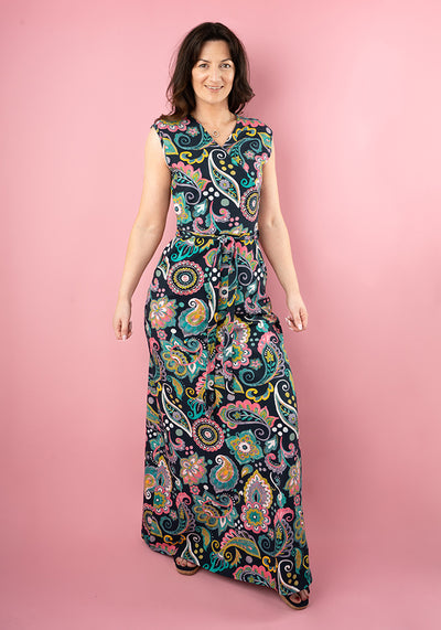 Ciprianna Painted Paisley Print Cotton Maxi Dress