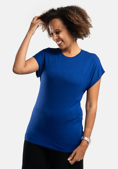 Deep Royal Blue Extended Shoulder Round Neck Top