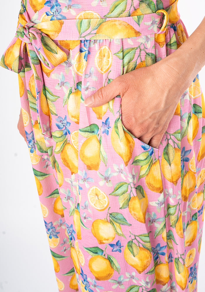 Dellia Lemon & Blossom Print Midi Dress