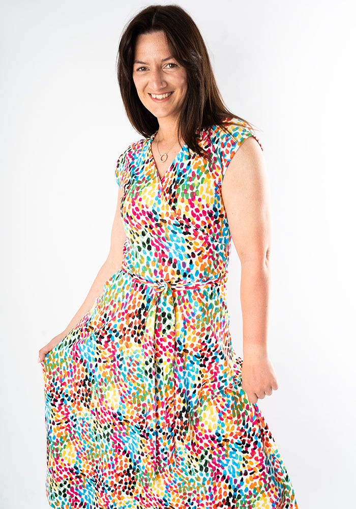 Dominique Rainbow Dots Cotton Midi Dress