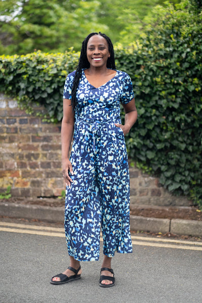Iona Blue Abstract Animal Print Culotte Leg Jumpsuit
