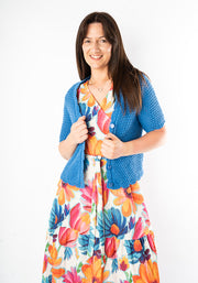Ella Bold Painted Floral Print Tiered Hem Midi Dress