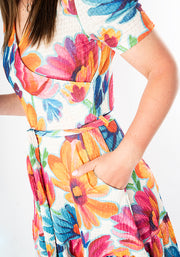 Ella Bold Painted Floral Print Tiered Hem Midi Dress