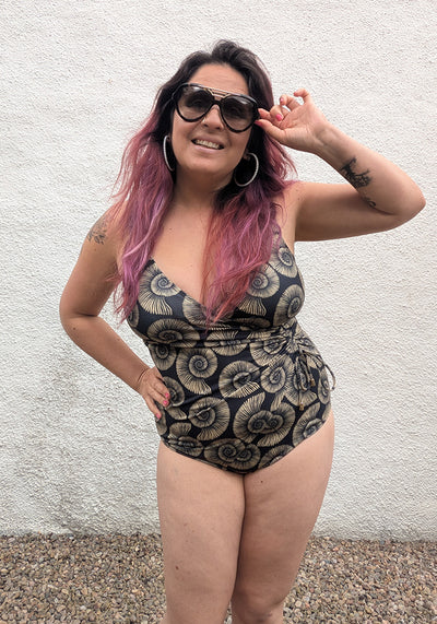 Popsy Fossil Print Side Ruched Swimsuit