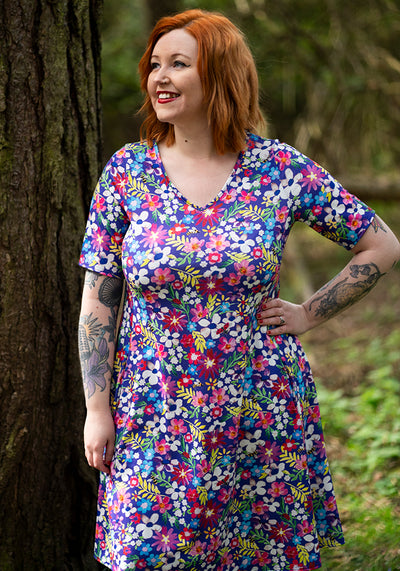 Helene Painted Floral Print Trapeze Dress