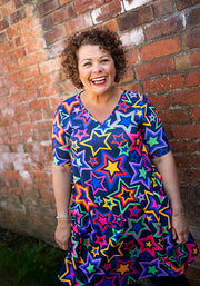 Janine Navy Starburst Print Long Line Tunic