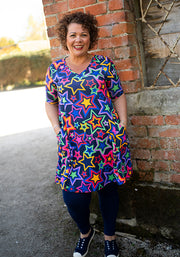Janine Navy Starburst Print Long Line Tunic