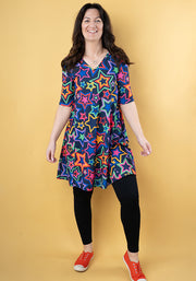 Janine Navy Starburst Print Long Line Tunic