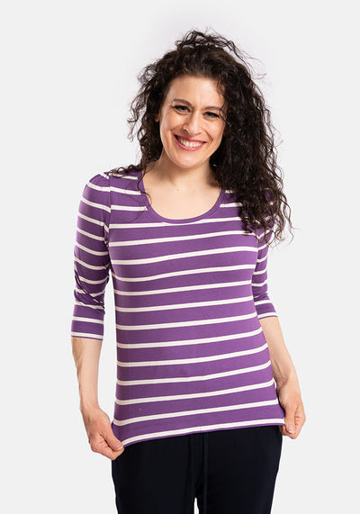Makena Purple & Ecru Stripe Loose Fit Viscose Top