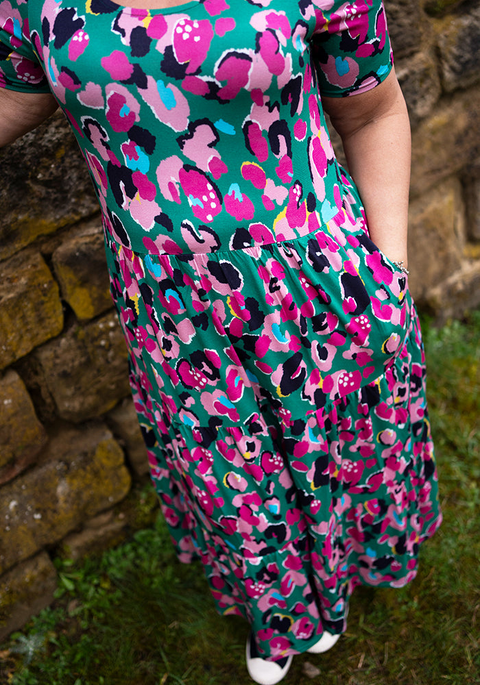 Nash Bright Animal Print Tiered Hem Viscose Midi Dress