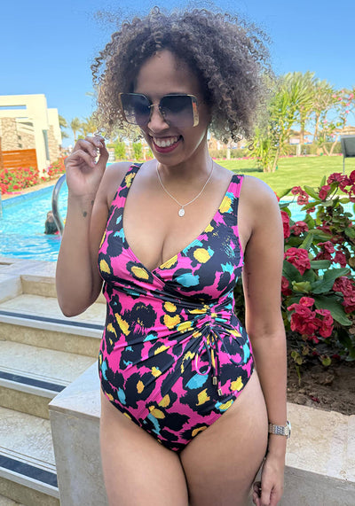 Popsy Pink Animal Print Side Ruched Swimsuit