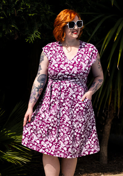 Shiloh Purple Paradise Print Cotton Dress