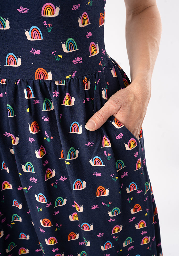 Shellie Rainbow Snails Print Cotton Midi Dress
