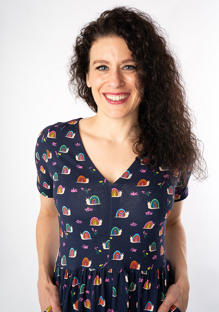 Shellie Rainbow Snails Print Cotton Midi Dress