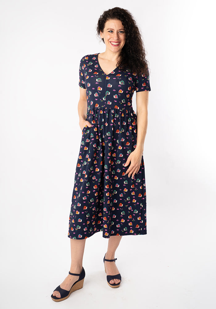 Shellie Rainbow Snails Print Cotton Midi Dress