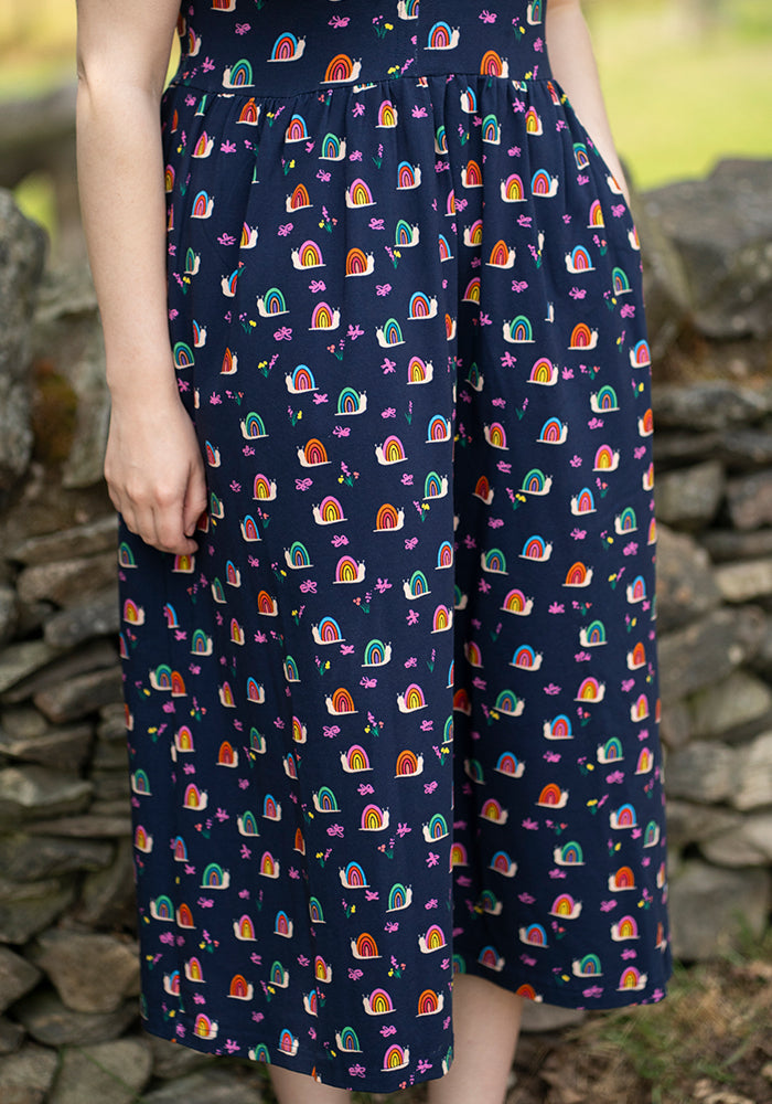 Shellie Rainbow Snails Print Cotton Midi Dress