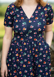 Shellie Rainbow Snails Print Cotton Midi Dress