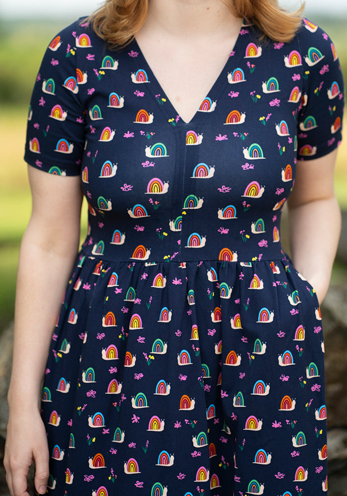 Shellie Rainbow Snails Print Cotton Midi Dress