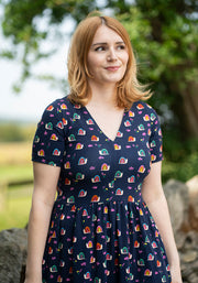 Shellie Rainbow Snails Print Cotton Midi Dress