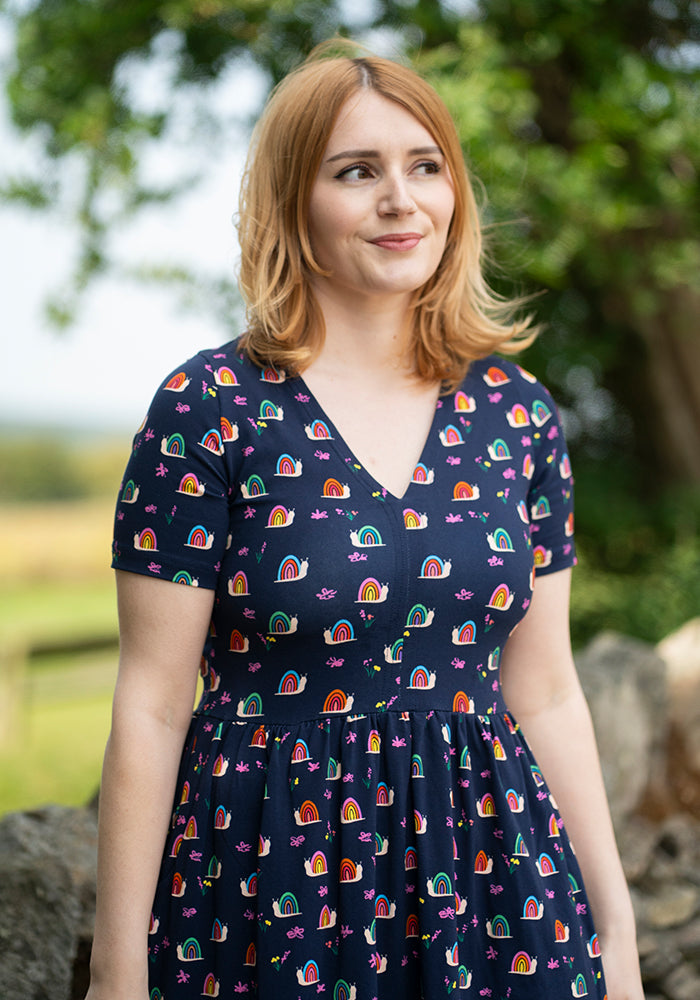 Shellie Rainbow Snails Print Cotton Midi Dress