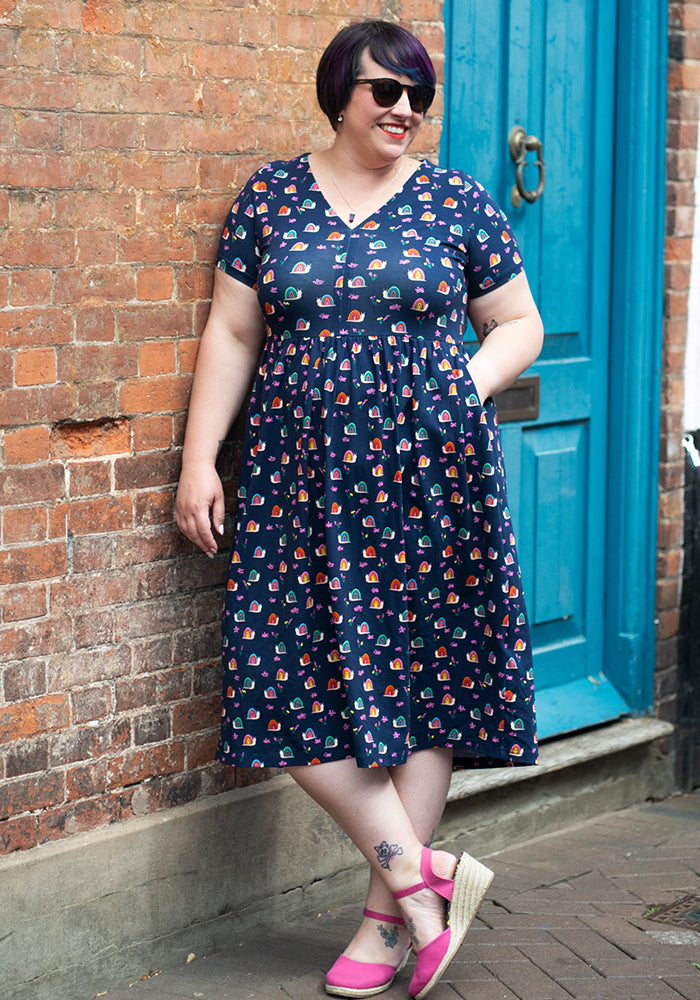 Shellie Rainbow Snails Print Cotton Midi Dress