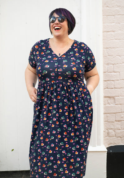 Shellie Rainbow Snails Print Cotton Midi Dress