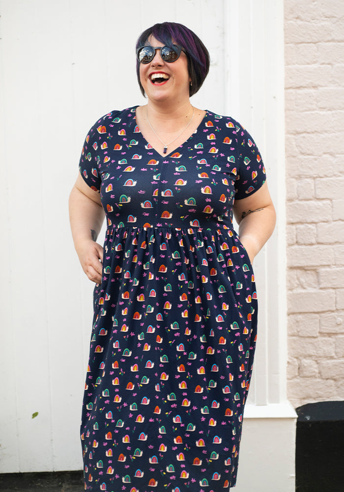 Shellie Rainbow Snails Print Cotton Midi Dress