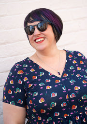 Shellie Rainbow Snails Print Cotton Midi Dress