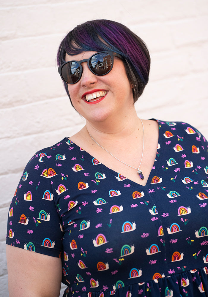 Shellie Rainbow Snails Print Cotton Midi Dress