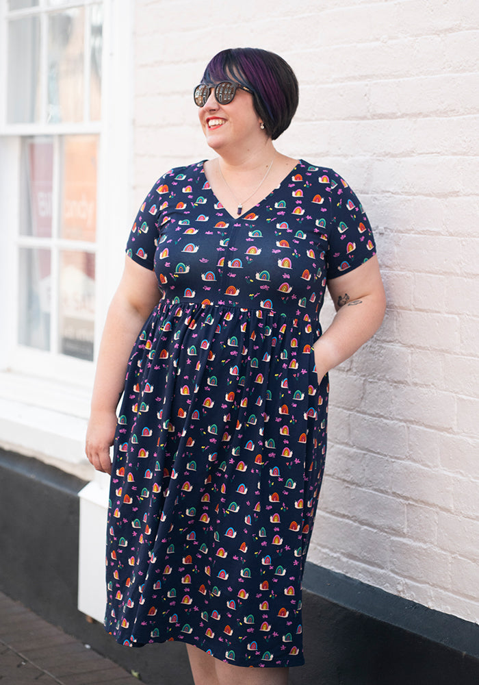 Shellie Rainbow Snails Print Cotton Midi Dress