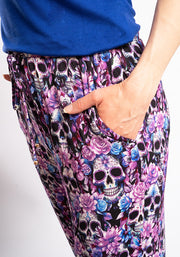Taylen Purple Floral Skull Print Viscose Harem Pants