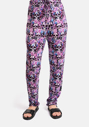 Taylen Purple Floral Skull Print Viscose Harem Pants