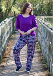 Taylen Purple Floral Skull Print Viscose Harem Pants